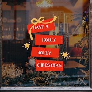 Holly Jolly Christmas Window Decal, Removable Window Vinyl Sign, Christmas Window Decoration, Seasonal Decor, Xmas Shop Window
