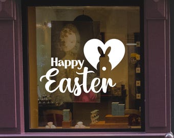 Happy Easter Day Window Decal - Removable Retail Display Vinyl - Easter Bunny Shop Window Decal - Retail Window Sign - Easter Window Sticker