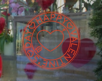 Valentine's Day Circle Neon Vinyl Decal - Shop Retail Window Display, Happy Valentine's Day, Shop Window Decoration, Removable Window Vinyl