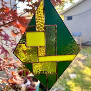 Stained Glass Suncatcher in Shades of Green and Yellow