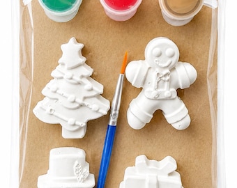 Mini kit de pintura navideña con yeso, manualidad de pintura para niños, actividad para el aula.