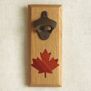 Magnetic Bottle Opener with Maple Leaf Inlay (Oak and Padauk)
