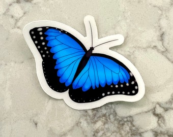 3” Vinyl Clear Sticker, Blue Morpho Butterfly, Waterproof Sticker, Gifts For Butterfly Lovers, water bottle stickers, laptop stickers
