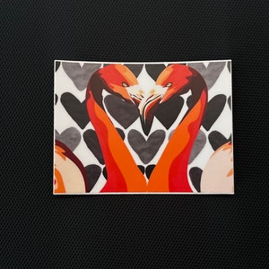 3” Vinyl Sticker Flamingo Heart Love Digital Drawing Illustration