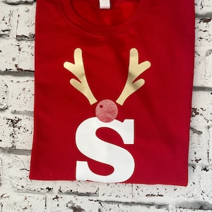 Personalised Adult Reindeer Initial Tee - Adult Tee - Personalised T-shirt - Matching - Christmas - Xmas -Reindeer - Personalised Christmas