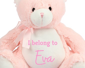 Personalisierte rosa Bär weiches Spielzeug - Teddybär - Kuscheltier - Bär Plüsch Spielzeug - Baby Spielzeug - Kinder Spielzeug - neues Baby - Isolation Geschenk - Geburtstag