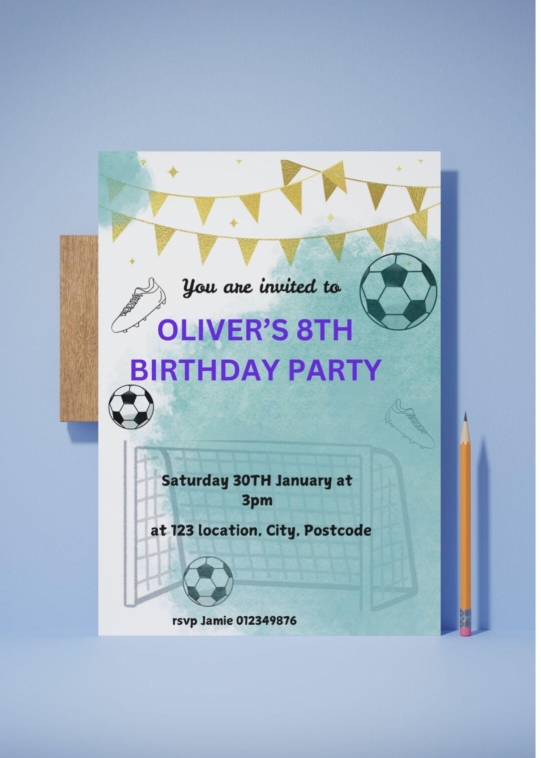 Boys Birthday Party Invitation, Football Fan, Digital Download Invites ...