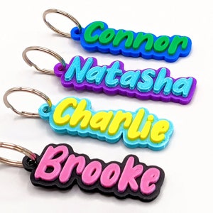 3D Personalized Two-tone Keychain BUBBLEGUM FONT - 3D Printed Custom Name - Lanyard/Zipper Pull/Nametag (Includes Keyring) - NEW Colors