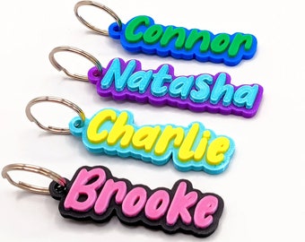3D Personalized Two-tone Keychain BUBBLEGUM FONT - 3D Printed Custom Name - Lanyard/Zipper Pull/Nametag (Includes Keyring) - NEW Colors