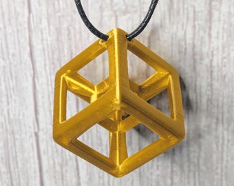 Tesseract 3D Printed Geometric Necklace - Modern Jewelry - Made To Order: Choose Your Color - NEW COLORS