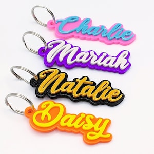 3D Personalized Two-tone Keychain CURLYCUE FONT - 3D Printed Custom Name - Lanyard/Zipper Pull/Nametag (Includes Keyring) - NEW Colors