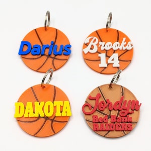 3D Personalized BASKETBALL Keychain - 3D Print Made to Order: Choose your Color and Font - 2&quot; Bag Tag (Includes Keyring) - Basketball Gift