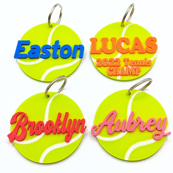3D Personalized TENNIS Keychain - 3D Print Made to Order: Choose your Color and Font - 2" Bag Tag (Includes Keyring) - Tennis Gift