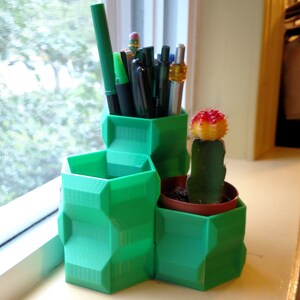TRIFECTA Set of three 3D Printed Modular Planters/Desk Organizers - Modern Home Décor-Geometric Design-Made To Order: Choose Your Color/Size
