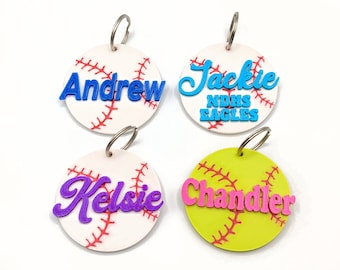 Llavero de béisbol personalizado en 3D - Impresión 3D a pedido: elige tu color y fuente - Etiqueta para bolso de 5 cm (incluye llavero) - Regalo de béisbol
