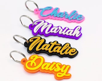 3D Personalized Two-tone Keychain CURLYCUE FONT - 3D Printed Custom Name - Lanyard/Zipper Pull/Nametag (Includes Keyring) - NEW Colors