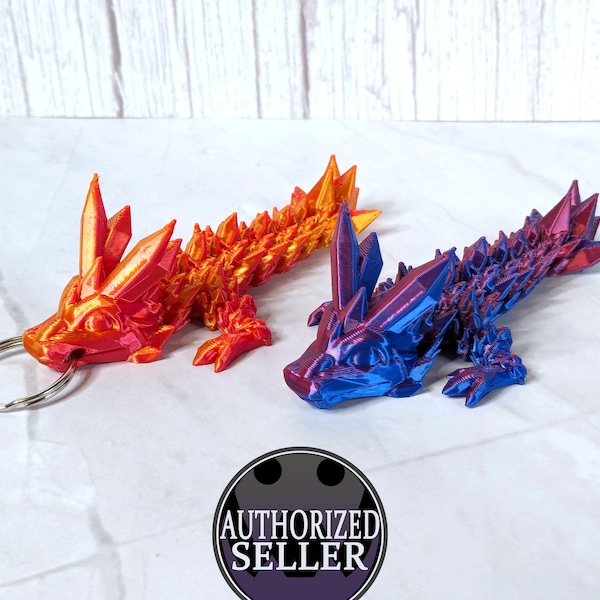 CRYSTAL Baby Dragon Keychain Charm - Articulating Posable 3D Printed Figure - Custom Made in 28+ Colors - Small Tadling Keychain 4" Size