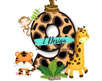 safari theme number 1 printable downloadable digital clipart etsy