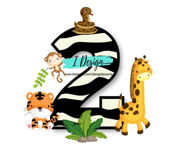 safari theme number 2 printable downloadable digital clipart etsy