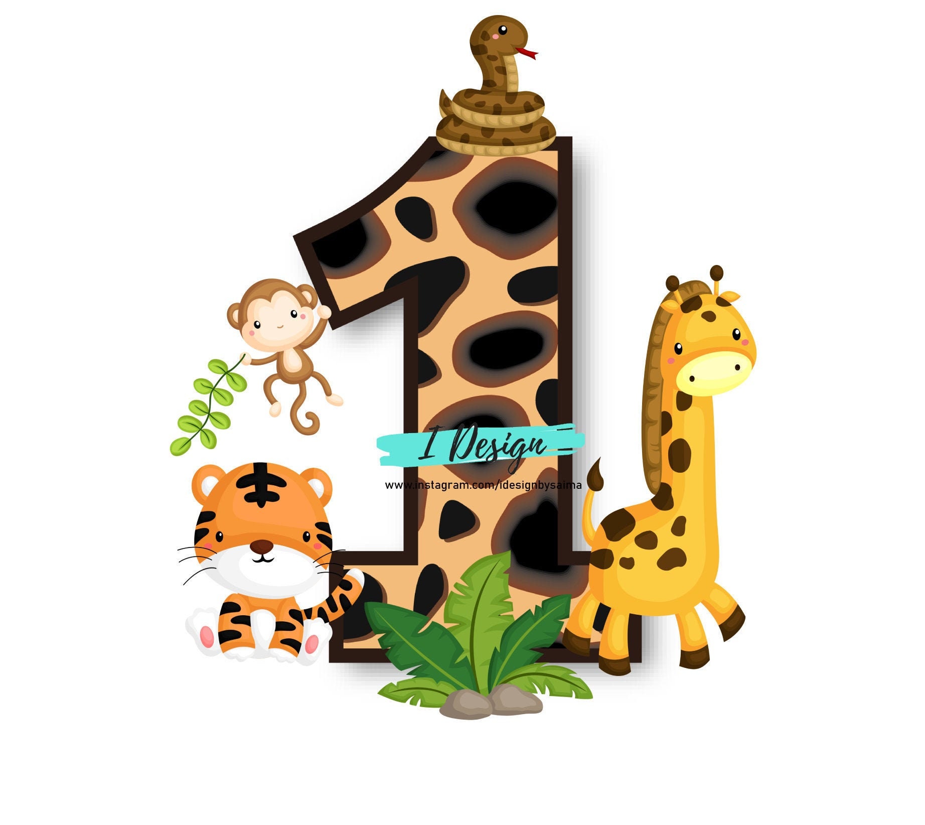 safari theme number 1 printable downloadable digital clipart etsy