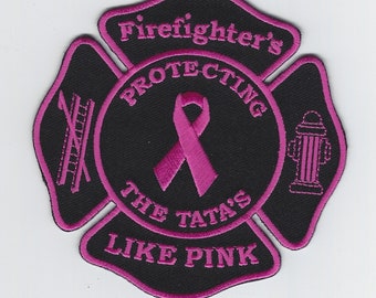 Breast Cancer Awareness Firefighter Protecting Tata Pink Patch (4")