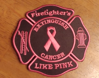 Breast Cancer Awareness Firefighter Extinguish Cancer Pink Patch (4")