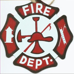 Fire Department Maltese Metal Hanging Christmas Holiday Ornament (4x4)