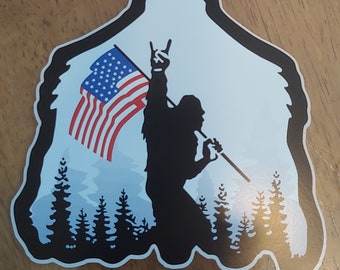 Bigfoot US Flag Peace Sasquatch Yeti Decal (5")