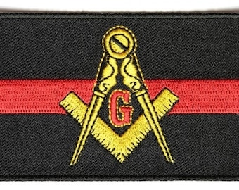 Masonic Fire Department Thin Red Line Patch (3.5 x 2.5)