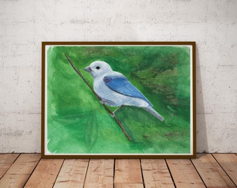 Blue-gray Tanager digital download art, blue bird watercolor art printable