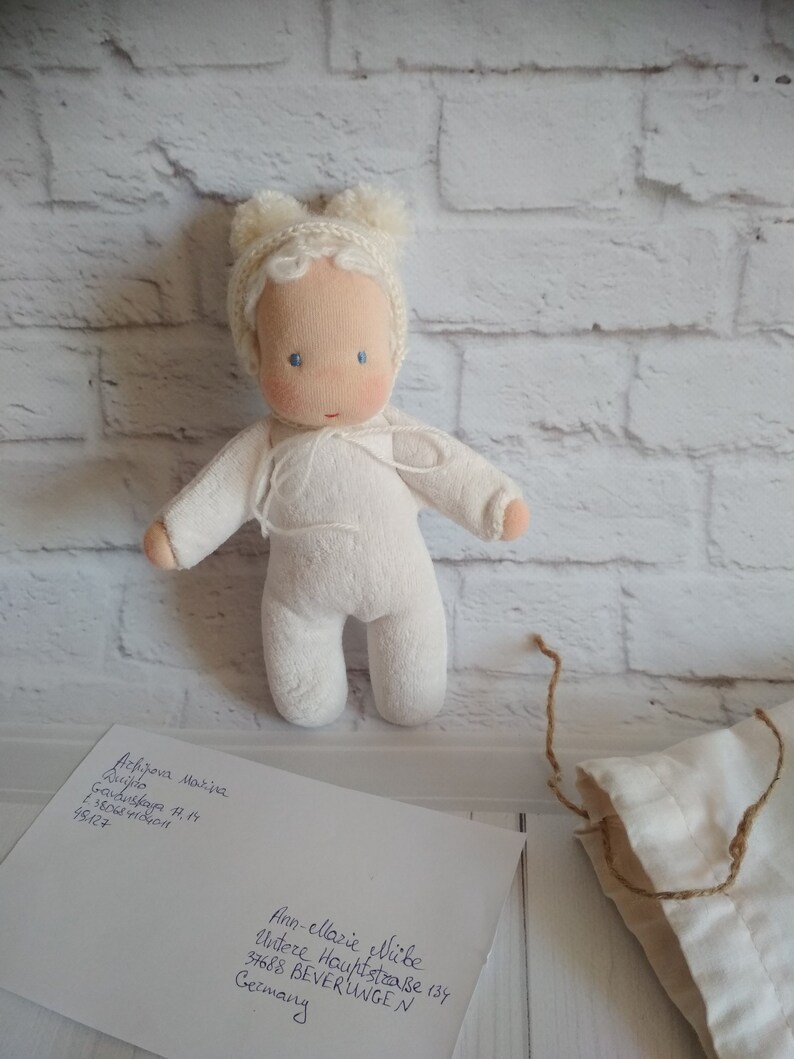 NEW Waldorf Inspired Doll Soft Cloth Stuffed With teether ring Toy Gift Blue