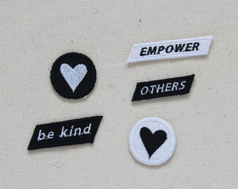 Positive Patch Set - Empower Others - Be Kind - Black and White Hearts - Equality - Quote - Statement Denim Jacket Patch - Valentines -