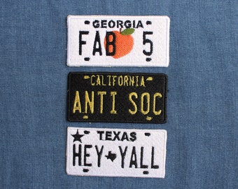 Hey Y'all Texas and Anti Social California License Plate Patch - Novelty - Texas Pride - Jacket Patch - Wanderlust - Gift Idea - Teen Gift