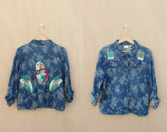 Plant Lady Denim Jacket -Plant Lady Vibes -Jean Jacket-Floral Jacket -Embroidered Jacket-Plant Mom -Birds of Paradise -Patched Jacket -Patch