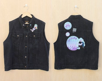 Dead Inside Denim Vest - Black Vest - Patched Vest - Pastel Goth - Pastel Aesthetic - Jean Vest - Sad Girl - Mental Health - Depression