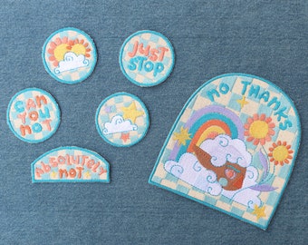 Absolutely Not Patch Set - No Thanks - Pastel Aesthetic - Cloud Patch - Rainbow - Stars - Girl Patch - Feminist Patch - Catcall Patch -