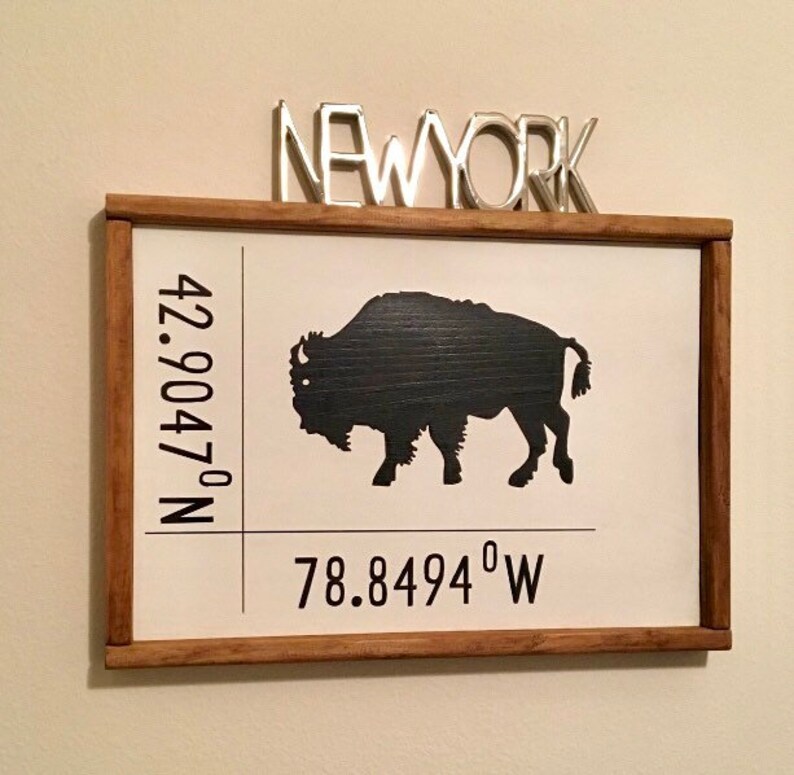 Custom Wood Sign Buffalo Coordinates Buffalo NY 716 Etsy
