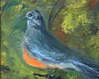 Feathered Visitor       Bird oil painting