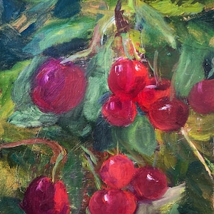 Glowing Cherries - Oil Painting Still Life - Home Decor