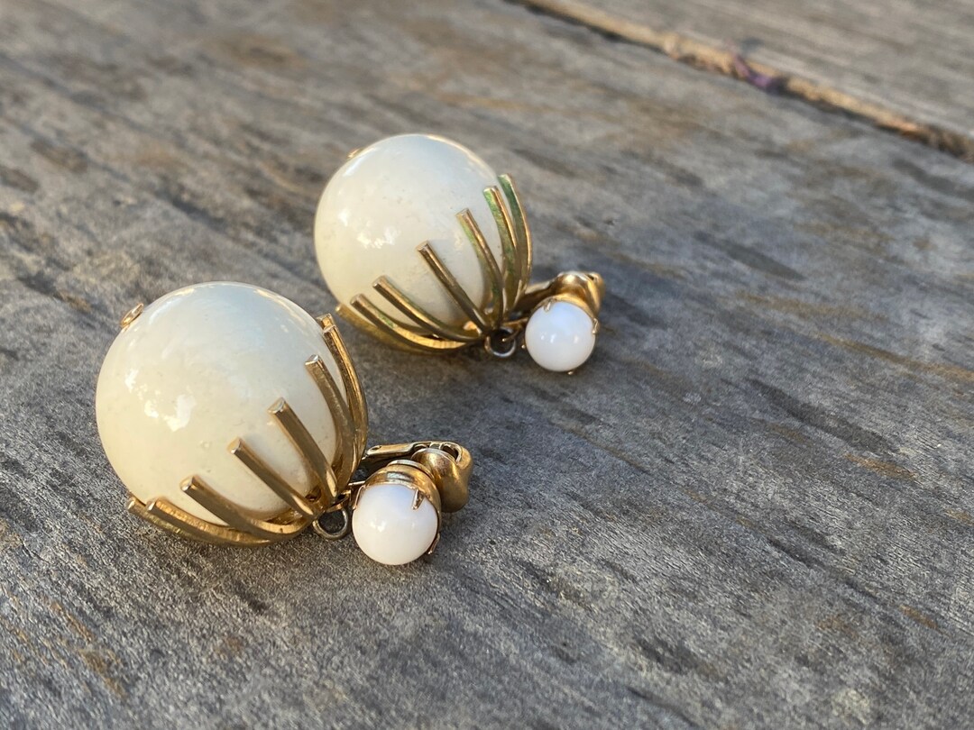 White Ball Drop Earrings Etsy
