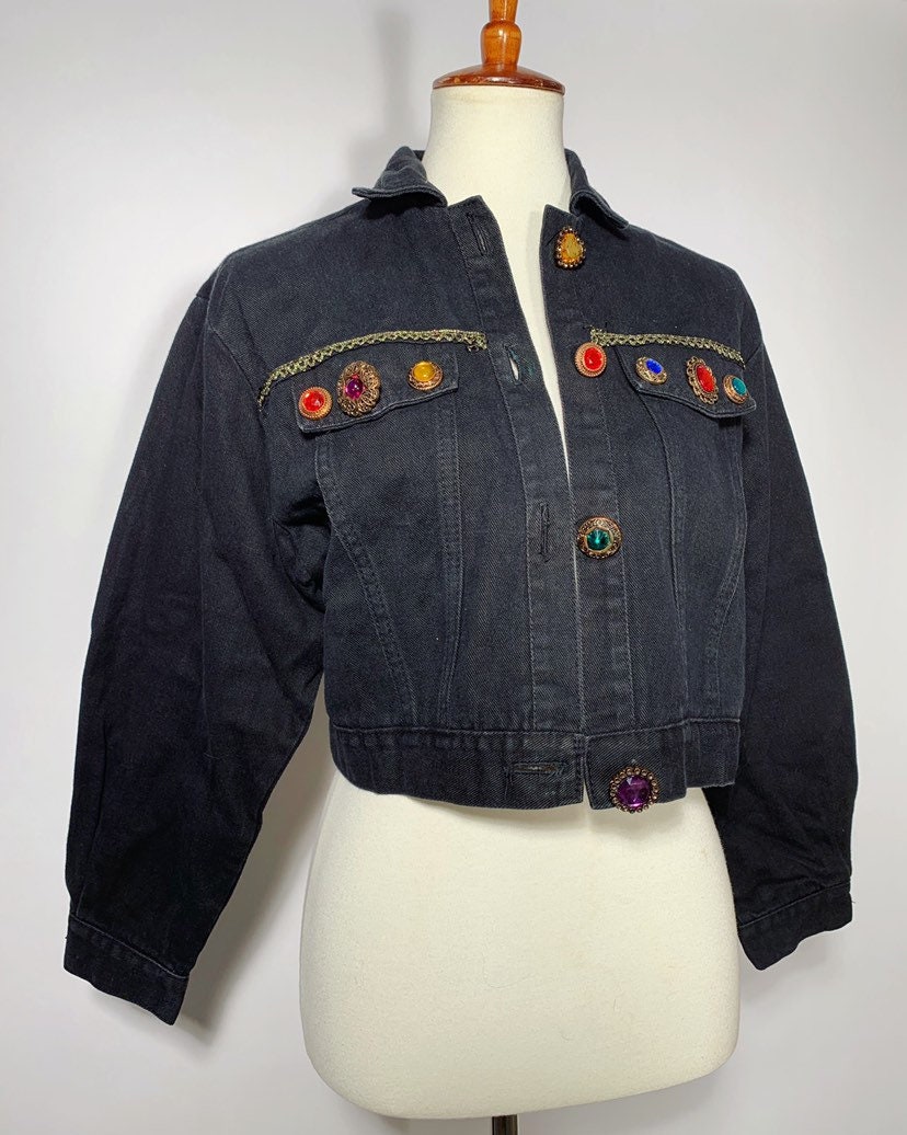 80s Black Jean Jacket - Etsy