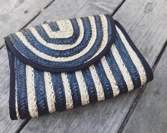 Striped Ratann Clutch