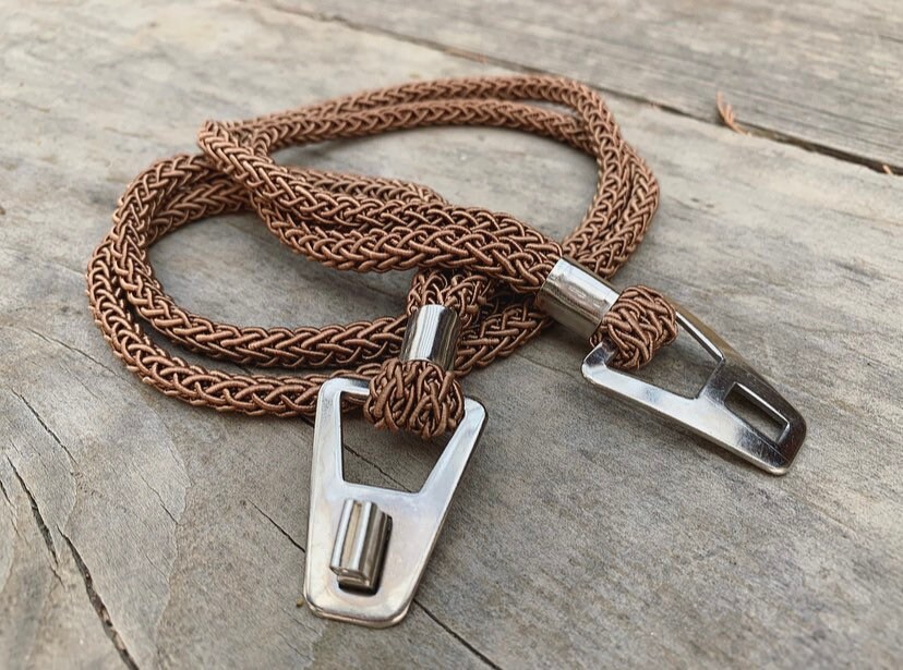 Handcrafted Beaded Taupe Rope Tie Belt Kefley Braided Boho Belt for Women Thin Beaded Bohemian Rope  main image 3