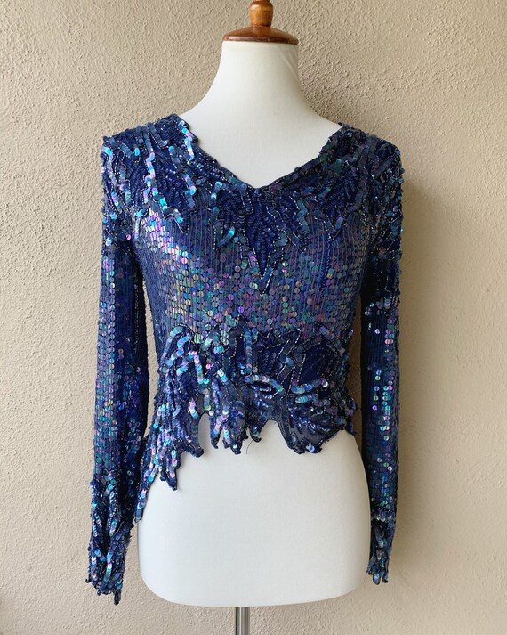 midnight blue sequin top
