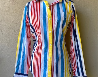 Vintage Striped Button-Down Top: Colorful Long Sleeve Shirt