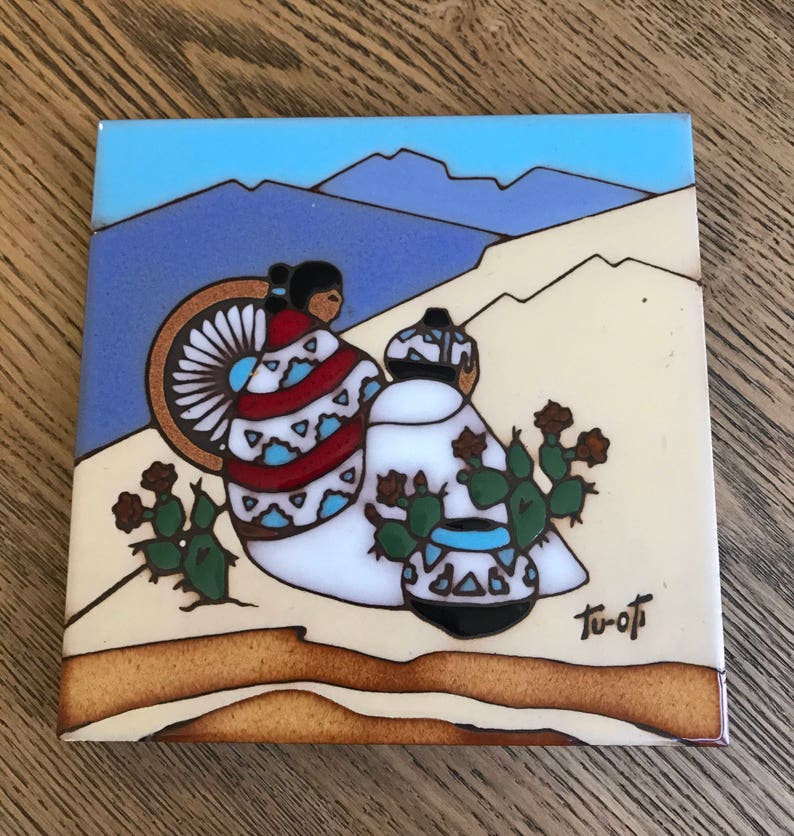 Vintage Tu-oti Earthtones handcrafted Tile Trivet