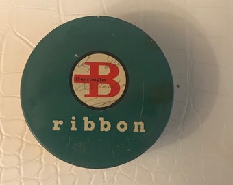 Vintage Green Square Burroughs Adding Machine Ribbon Storage Tin Box