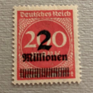 1923 Weimar Republic German Empire overprint stamp 2 million on 200 mark stamp
