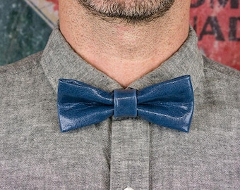 Sugar Blue Bow Tie - Real Leather Bow Tie - Wedding Bow Tie - Dickie Bow - Groomsmen Bow Tie - Mens Bow Tie