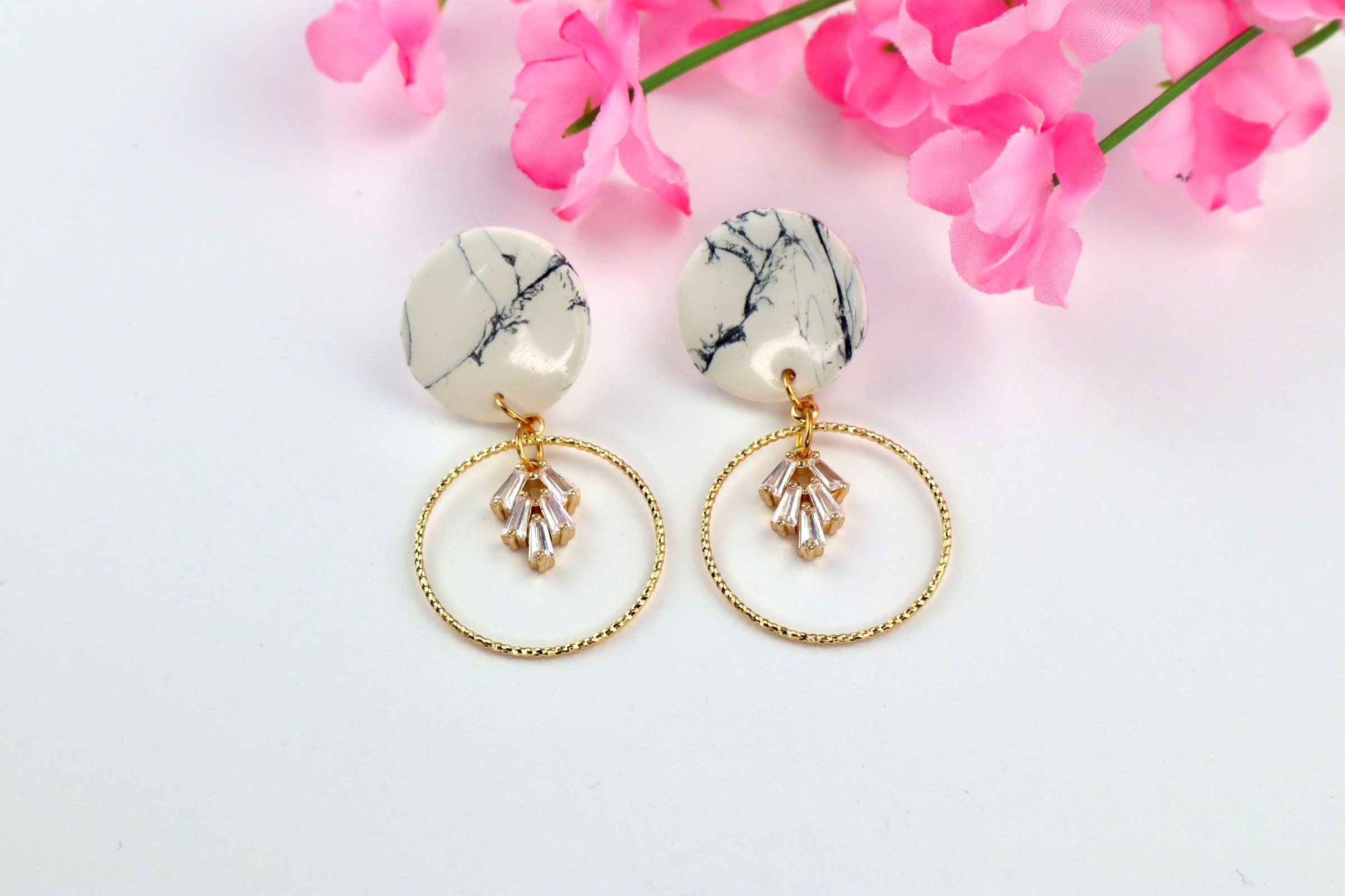 Handmade White Marble Earrings Geometric Dangle Earrings Etsy